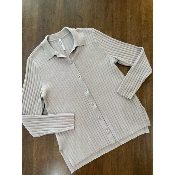 SOMA Ribbed Button-Up Cardigan Sweater Recycled Yarn Blend Neutral Size M - Picture 5 of 10